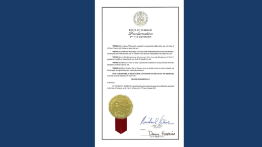 Missouri & Kansas Governors Proclaim September 4 as National Blood Donation Day
